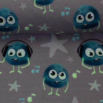 Preview: Baumwolljersey kleine Monster Petrol auf Schlamm Mrs.Mint Design by Swafing